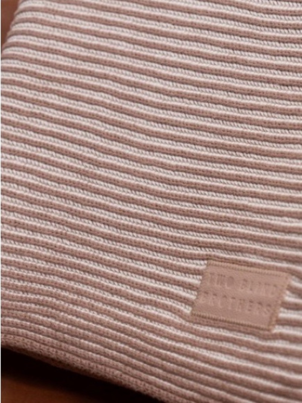 Soft Ribbed Throw Blanket in Soft Tan and Cream Cotton